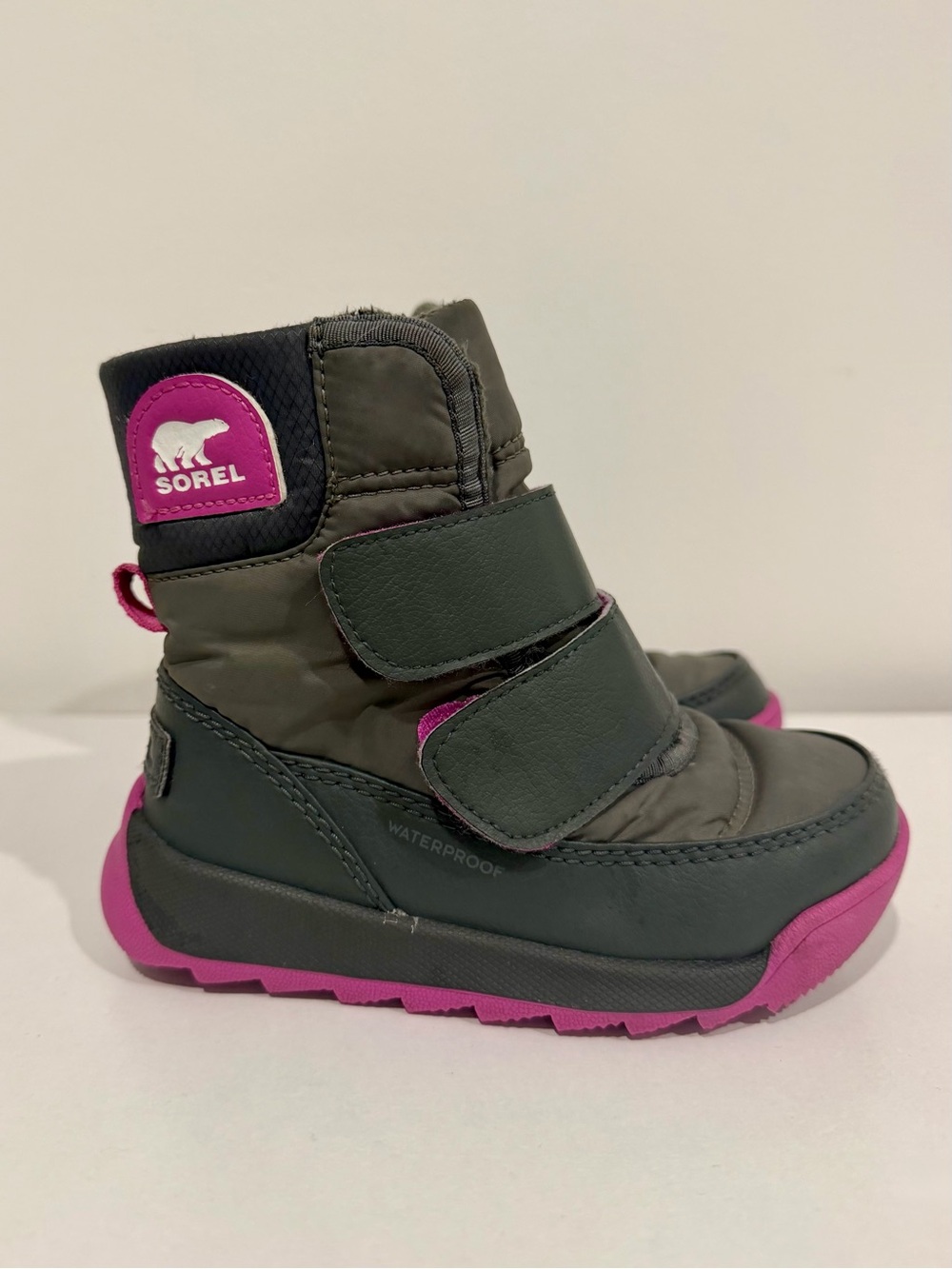 Sorel Kids Waterproof Snow Boot - Olive Green & Pink Accent